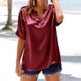 thumbnail image 2 of Tiweut Women Short Sleeve Shirts Satin Silk V Neck Loose Button Down Solid Color Tops, 2 of 4
