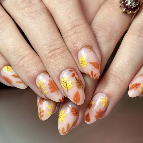 Yiran Thanksgiving Glossy Maple Leaf Press On Nails