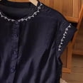 thumbnail image 6 of Linen Tops for Women, Yigetop Tank Top for Women Solid Color Sleeveless Blouse Summer Cotton Linen Shirts Casual Round Neck Basic Top Cotton Boho Tops for Women Navy L, 6 of 8