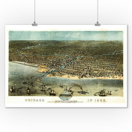 Illinois Panoramic Map Chicago, Illinois - (1868) - Panoramic Map (9x12 Art Print, Wall Decor Travel Poster) ()