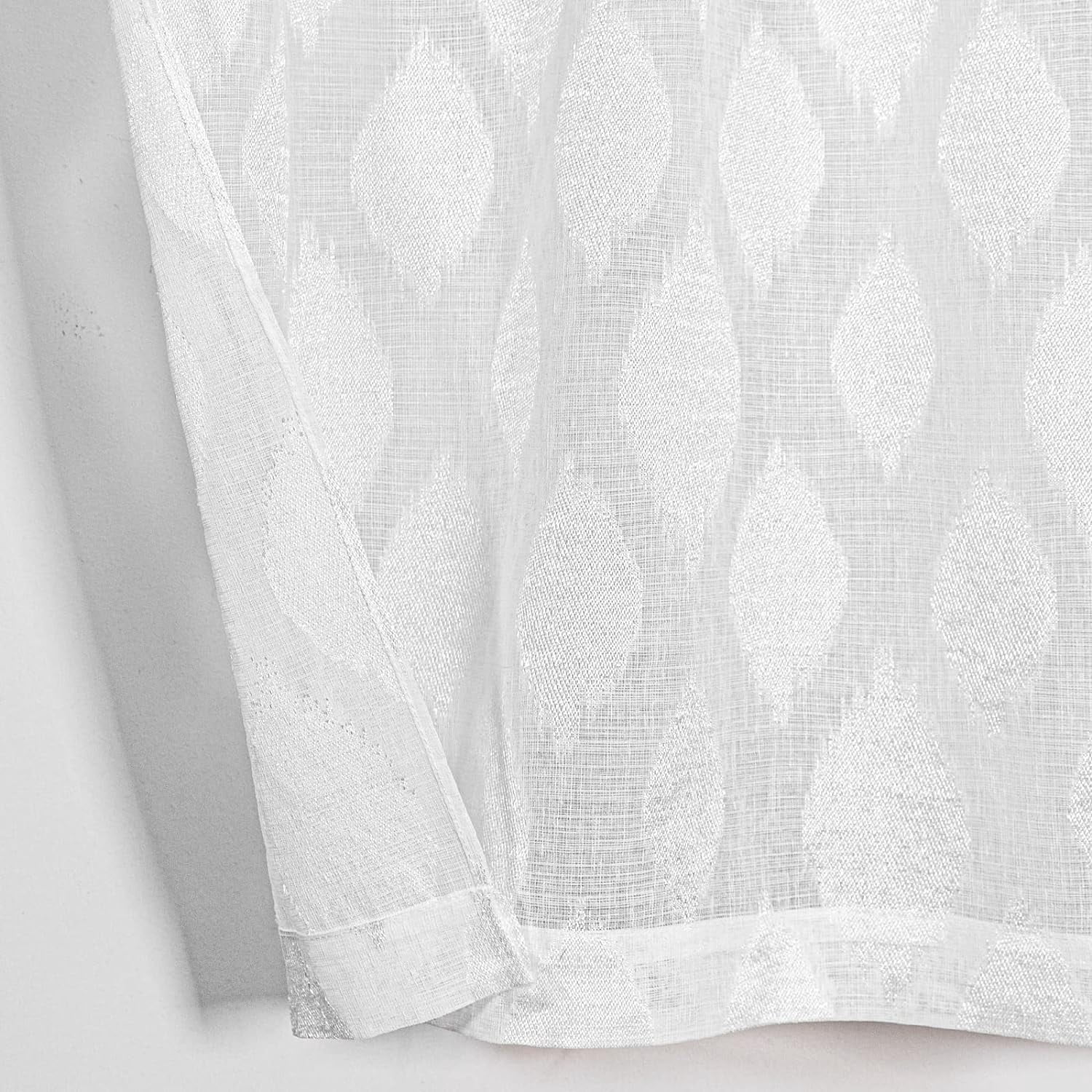 Semi-Sheer Kitchen Curtains Valance and Tiers Set Jacquard Rod Pocket Farmhouse Window Curtains White 24 inch Length 3 Piece Set