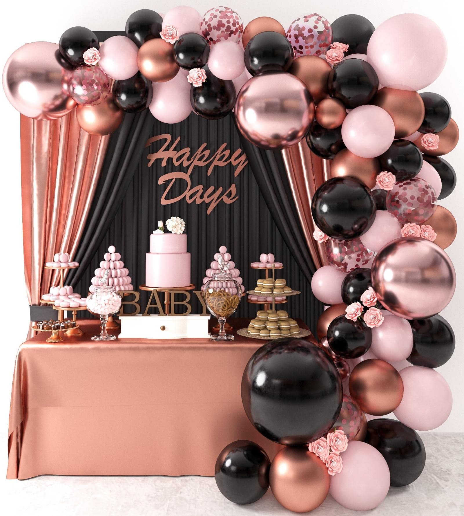 Wholesale Rose Gold and Black Balloons Garland