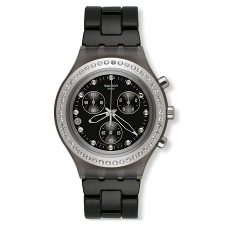 Swatch SVCM4009AG Women's Full-Blooded Stoneheart Silver Irony Diaphane Black Dial Chronograph Watch