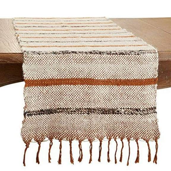 Fennco Styles Woven Striped Fringe Cotton Table Runner 16" W x 72" L – Rust Textured Table Cover for Home Décor, Dining Table, Family Gatherings, Banquets, Everyday Use and Special Events
