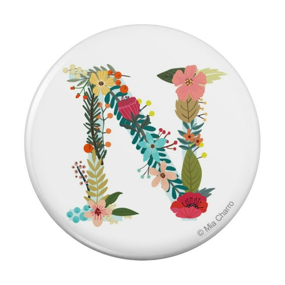 Letter N Floral Monogram Initial Kitchen Refrigerator Locker Button Magnet
