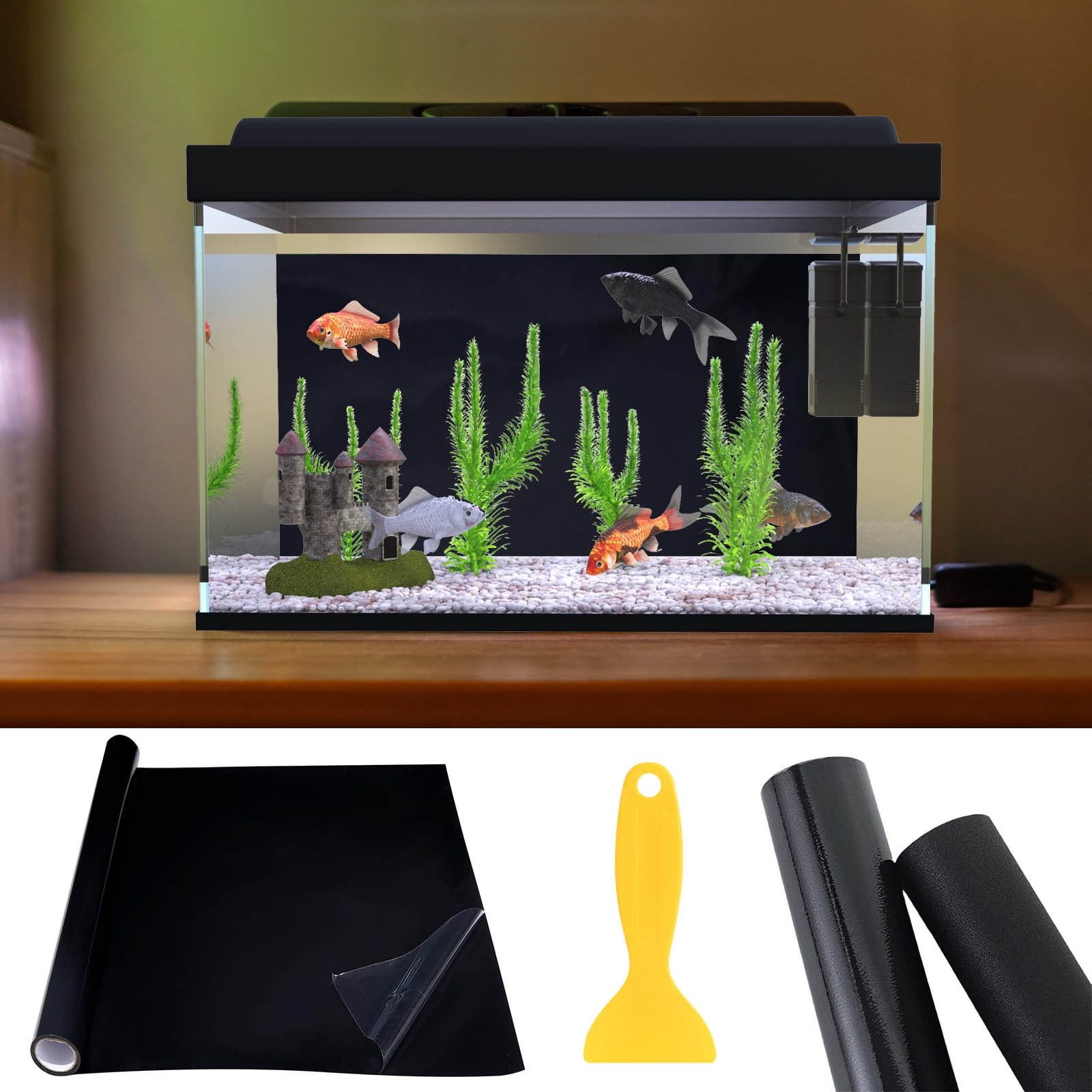 Usloyux 2Pcs Aquarium Background Cling, Fish Tank Background Adhesive PVC Film, Static Cling Decoration for Freshwater Saltwater Aquariums, Easy to Apply and Remove, No Residue Design for Home