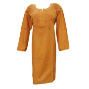 Mogul Indian Cotton Floral Embroidered Long Tunic 3/4 Sleeves Ethnic Wear Summer Comfy Dress for Woman XXXL