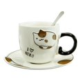 thumbnail image 3 of Pack Of 2 Calico And White Maneki Neko Cat Mugs 8oz With Saucer & Notched Spoon, 3 of 11