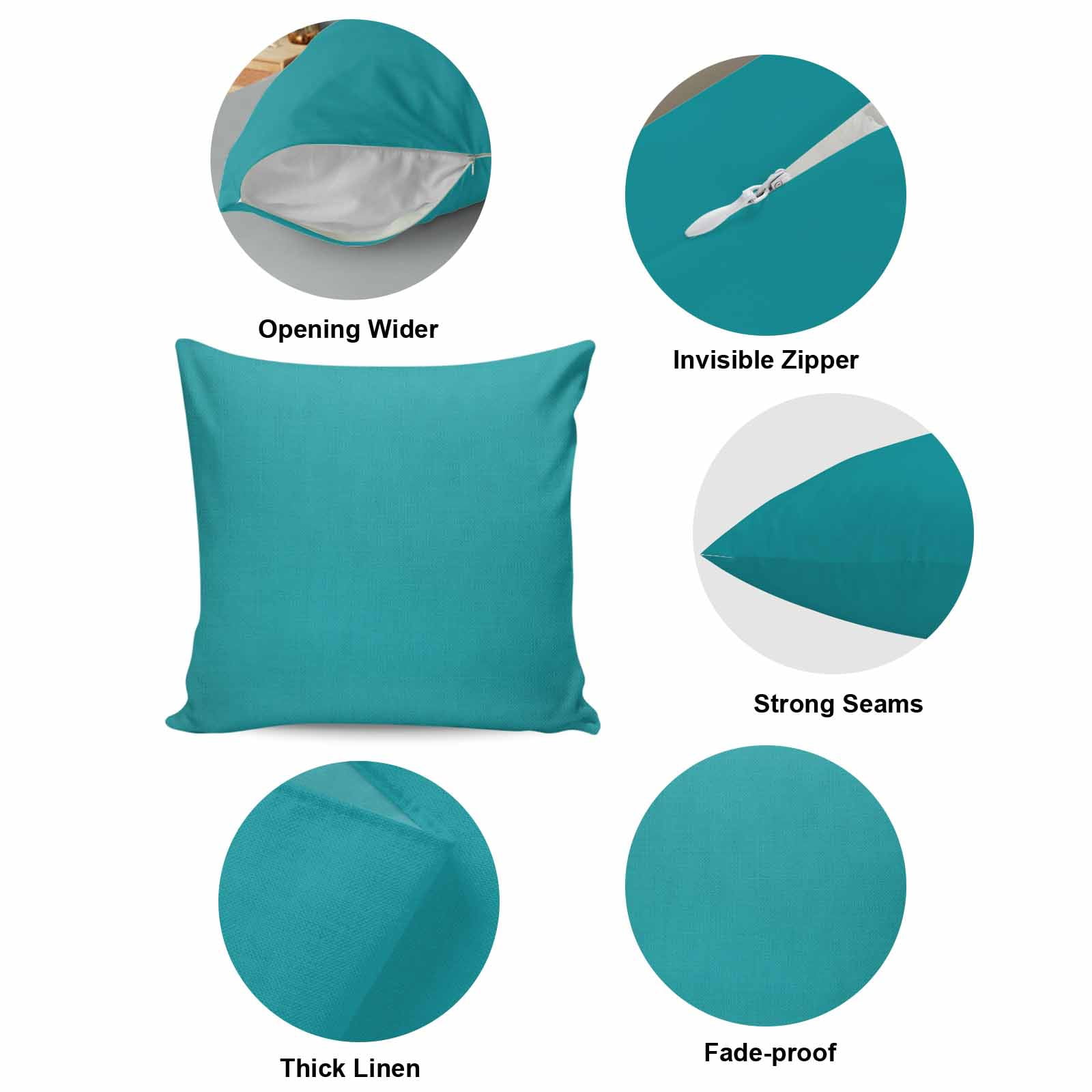 Throw Pillow Covers 20 x 20 Inch, Teal Cotton Linen Pillows Cases, Turquoise Pure Teal Square Cushion Covers for Couch Sofa Bed