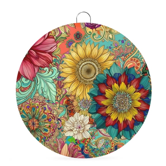 Welcome Sign Front Door Decorations, Paisley Flowers Boho Round Wall Art Outdoor Metal Wreaths, Vintage Abstract Floral Blossom Seasonal Hanging Sign for Home Porch Decor Warming Gift 6 In