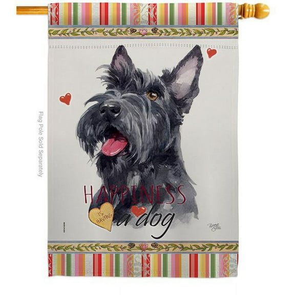 Breeze Decor H110215-BO 28 x 40 in. Dog Scottish Terrier Happiness Double-Sided Decorative Vertical House Flag