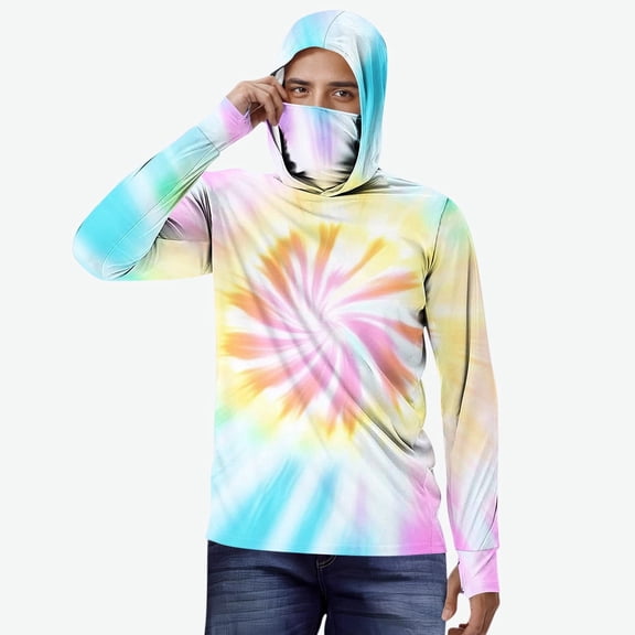 lcziwo Men's Big and Tall Sweatshirt UPF 50 UV Sun Protection Print Long Sleeve Hoodie Lightweight Hawaii Summer Tops with Face Mask Yellow XXXXXL