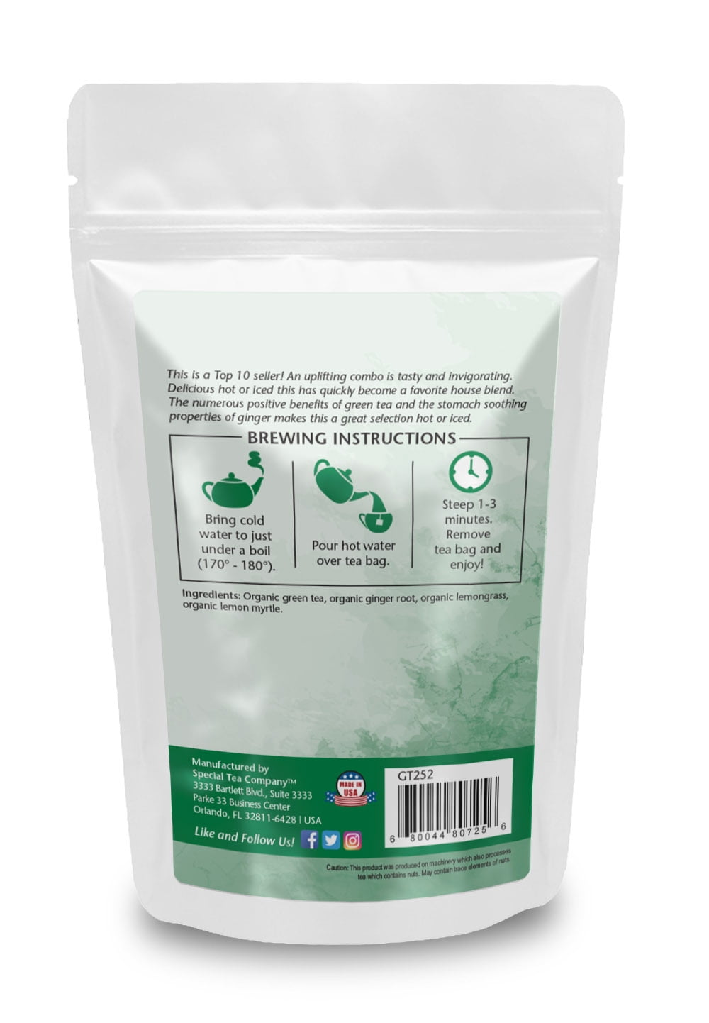 Special Tea Lemon Ginger Snap Organic Green Tea, 20 Tea Bags