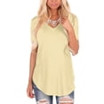thumbnail image 2 of Uhndy Women's Short Sleeve V-Neck Loose Casual Solid Color T-Shirt Summer Top, Women's Short Sleeve V-Neck Shirt, Women's Basic/Solid Color T-Shirt锛孻ellow M, 2 of 5