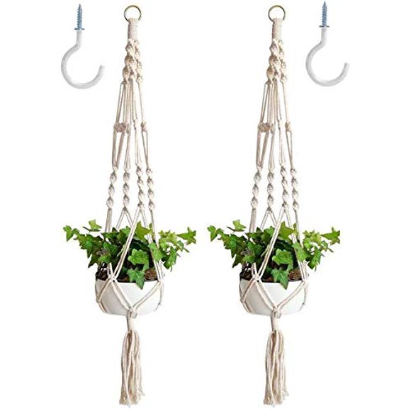 Sfee Lot de 2 Cintres pour Plantes en Macramé, Jardinières Suspendues Intérieur Extérieur en Corde de Coton Faite à la Main Pla