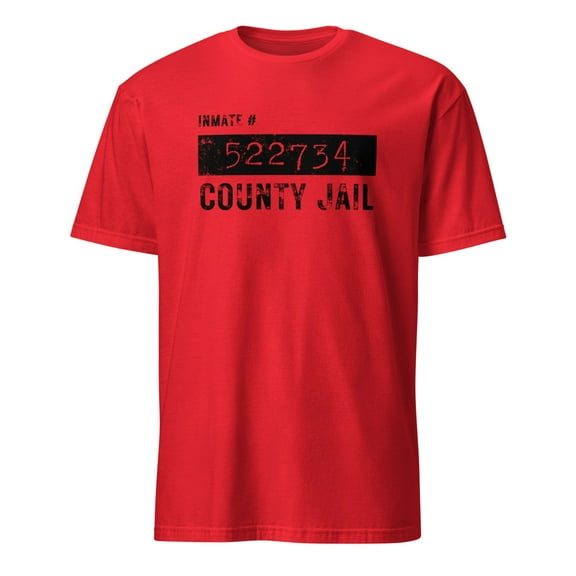Inmate Easy Halloween Costume County Jail Number T-Shirt (Red, S)