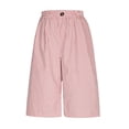 thumbnail image 7 of Linen Bermuda Shorts for Women Striped Knee Length Wide Leg Lounge Shorts Summer Casual Work Outfits Red, 3XL, 7 of 7