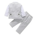 thumbnail image 4 of Odeerbi 6M-10Y Toddler Boys Striped Cotton Gentleman Formal Dress Suit Children Long Sleeves Bow Dress Shirt Suit Pants Waistcoat Three Piece Set Toddler Boys Clothes, 4 of 5