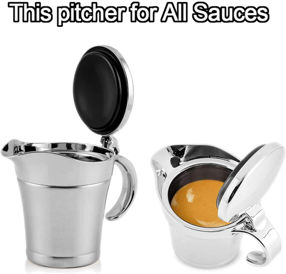 ABPETE 16 oz Double Wall Stainless Steel Boat,Warm-Retaining Creamer & Sauce Pitcher for Coffee,Sleek Polish Finish