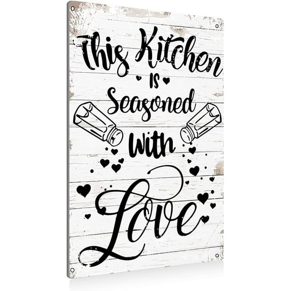 Funny This Kitchen is Seasoned with Love Metal Tin Sign Wall Art Decor Farmhouse Rustic When Life Gives You Lemons Sign for Home Decor Gifts