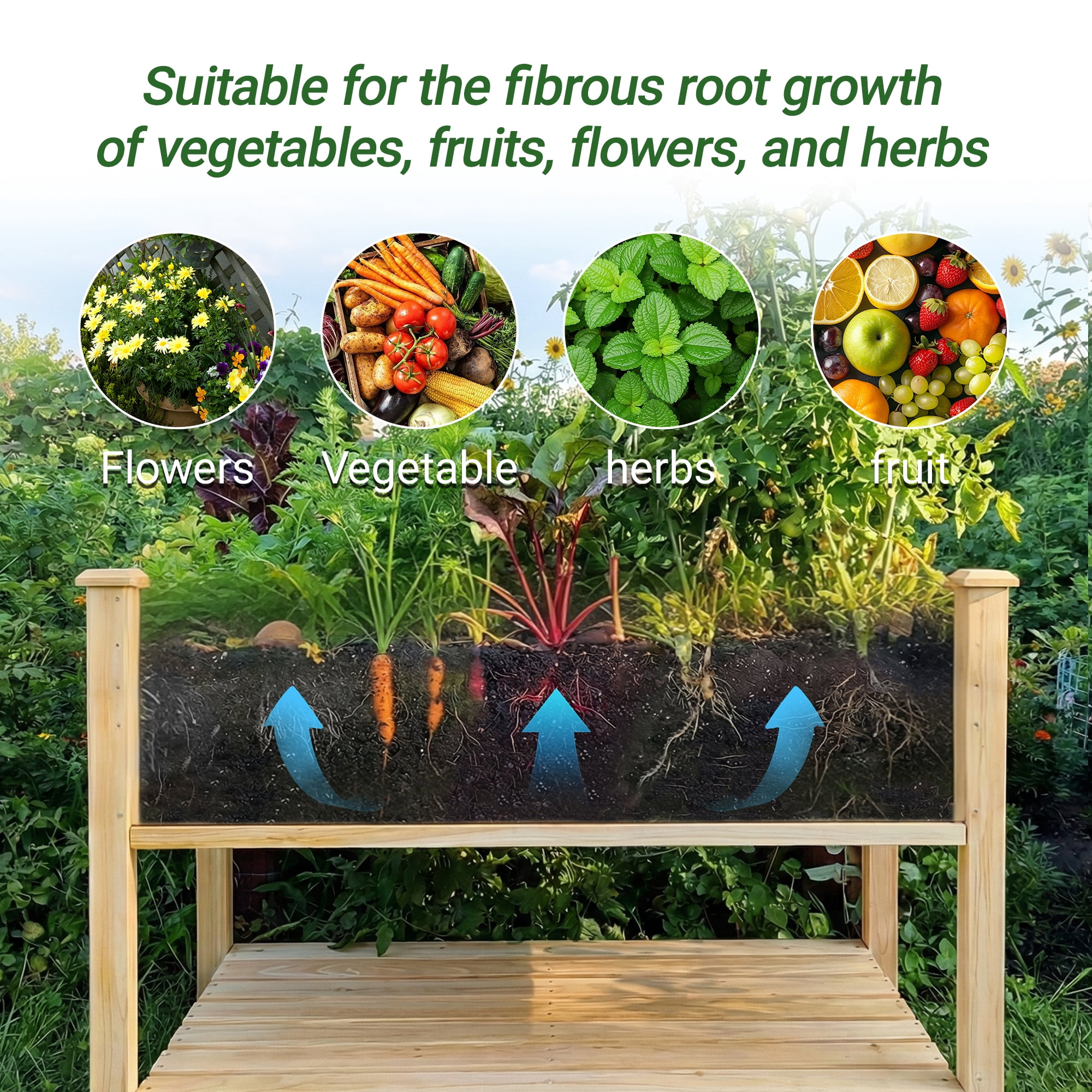 Raised Garden Bed 48x23x31.1 Inch, Elevated Wood Planter with Water Collection Tray & Storage Shelf, Outdoor Garden Box for Vegetables, Herbs, Flowers, Natural