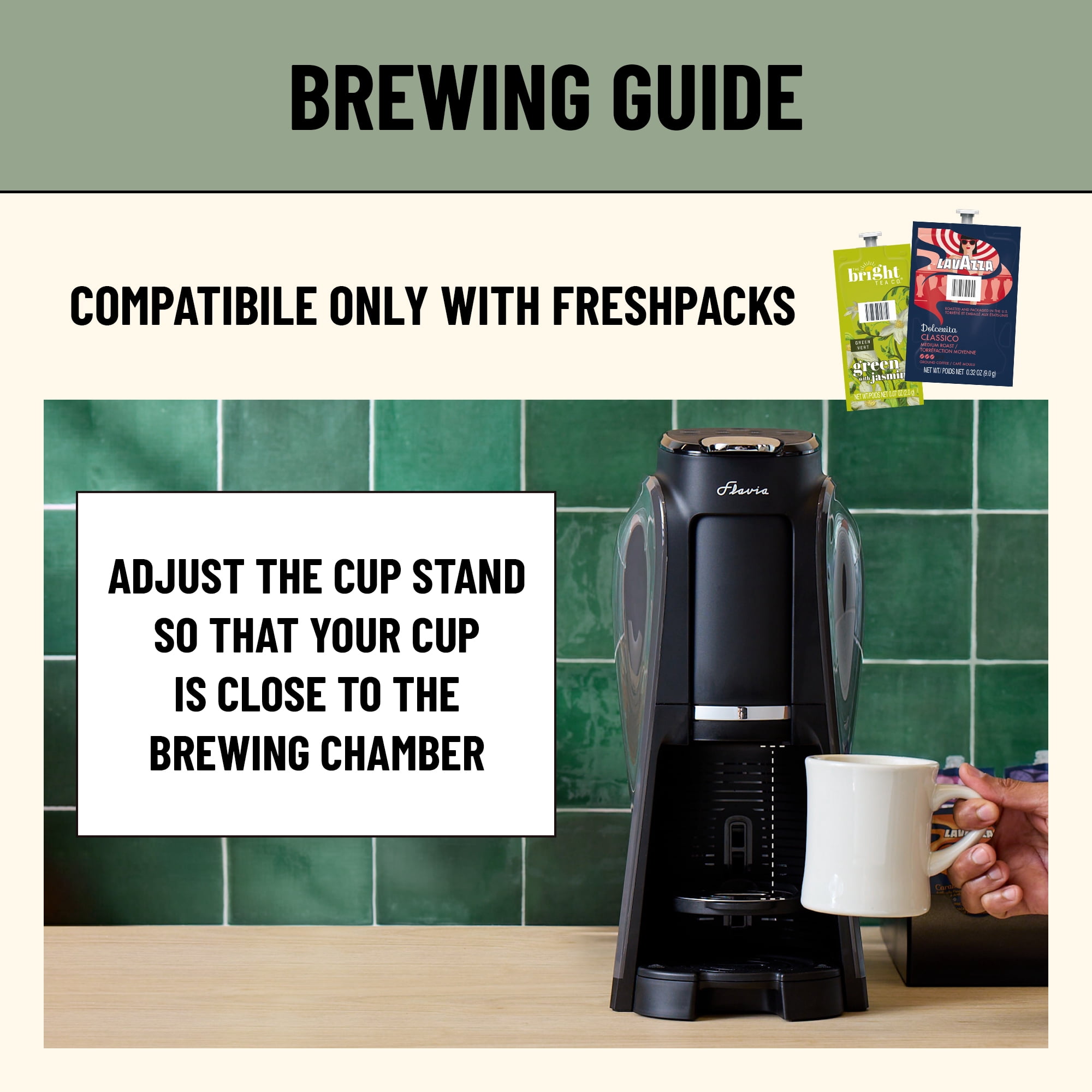 Flavia Aroma Brewer - Coffee Machine, Makes Coffee, Lattes, Tea, and other Hot or Iced Beverages with Single-Serve Freshpacks, Multiple Brew Sizes, Grey