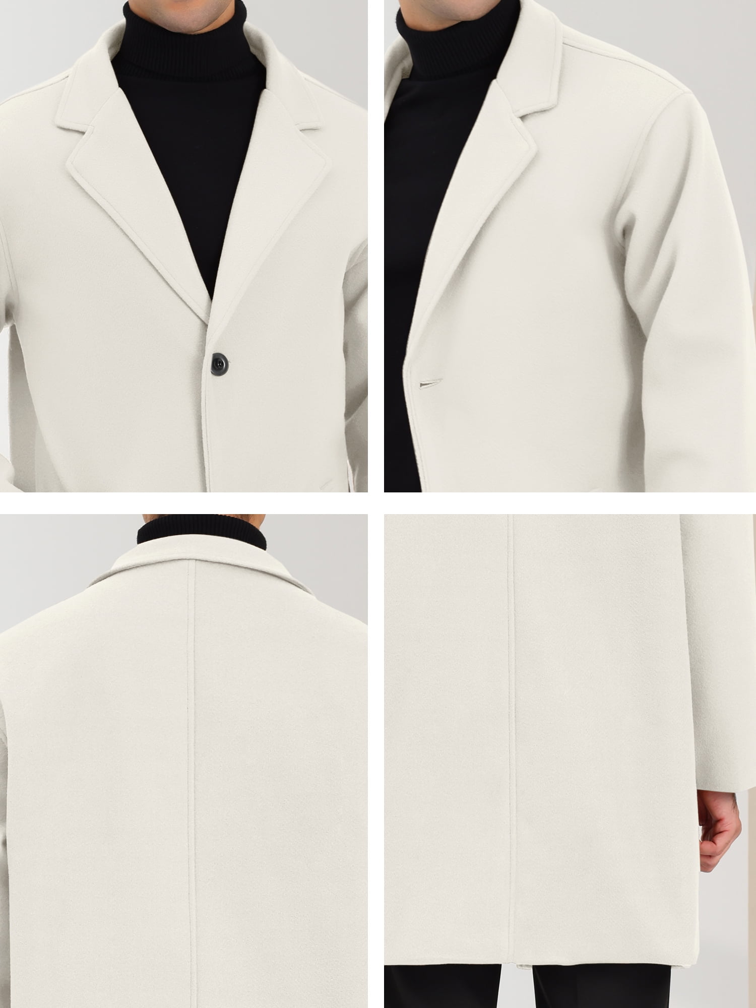 Unique Bargains Men's Winter Trench Coat Notched Lapel Single Breasted Mid-Length Overcoat M Beige