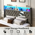 thumbnail image 3 of Blotout King LED Upholstered Bed Frame with Storage Wingback Headboard, Velvet Diamond Button Tufted Bed Frame USB & Type-C Ports and Side Pockets, Wood Slats Support, No Box Spring Needed, 3 of 10