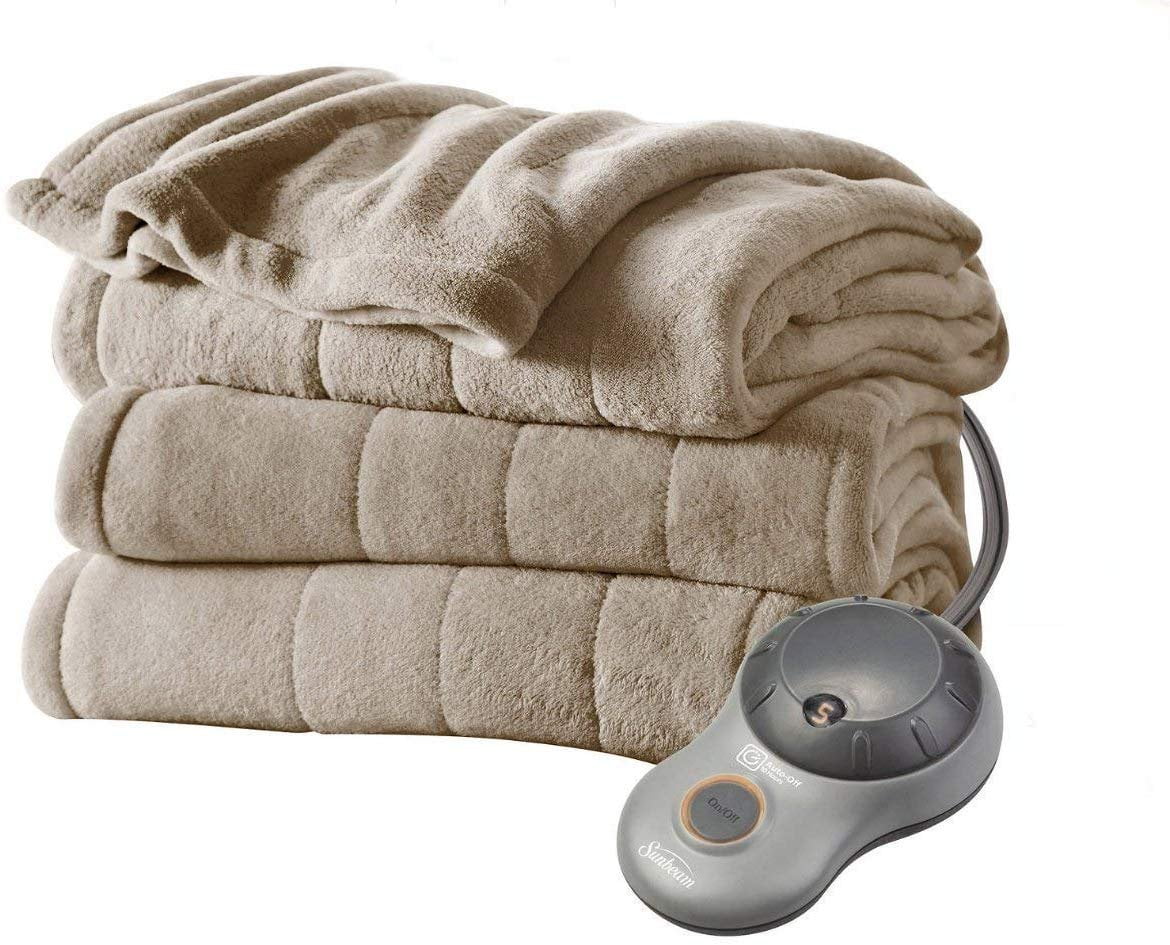 Sunbeam Heated Blanket Microplush, 10 Heat Settings, Full Beige