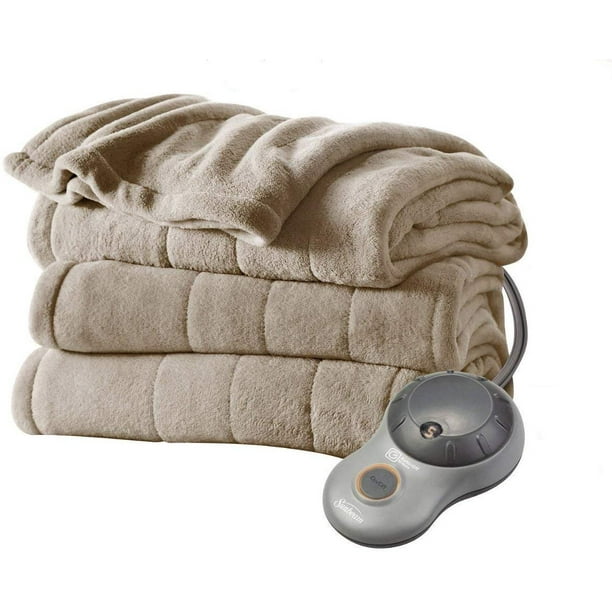Sunbeam Heated Blanket Microplush, 10 Heat Settings, Full Beige