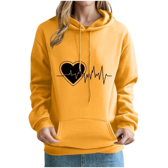 yillto Hoodie for Womens Sweatshirts Baggy Long Sleeve Heart Printed Long Sleeve Casual Pockets Sweatshirt