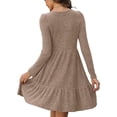 thumbnail image 4 of Sngxgn Women's Fall Elegant Dress Long Sleeve Crewneck Tie Waist Slim Rib Knit Slit Bodycon Midi Dress(Khaki,XXL), 4 of 5