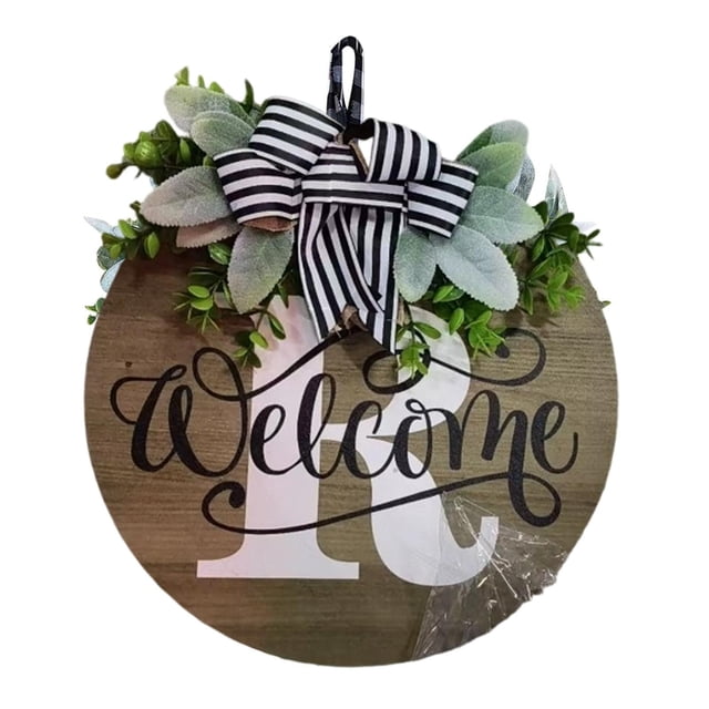 Corona para la puerta principal (para todo el año) | Letrero decorativo colgante | Placa de bendición para el hogar (de temporada)