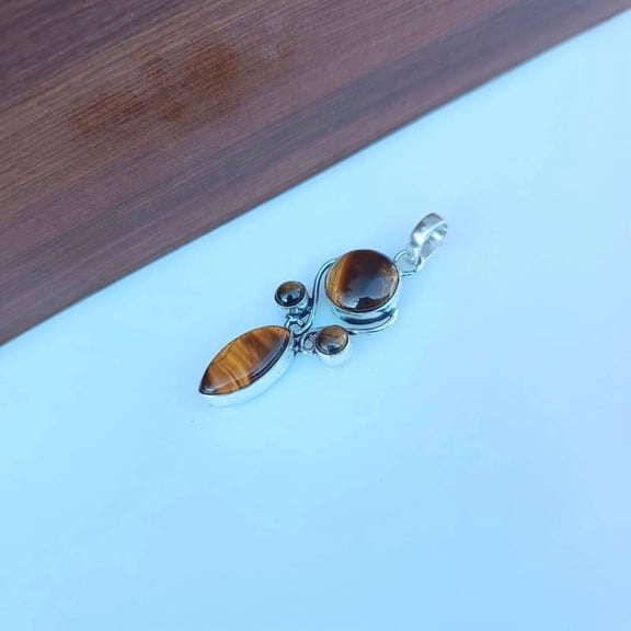 Tiger's Eye Pendant 925 Sterling Silver Natural Gemstone Handmade Boho Pendant Jewelry Gift For Her