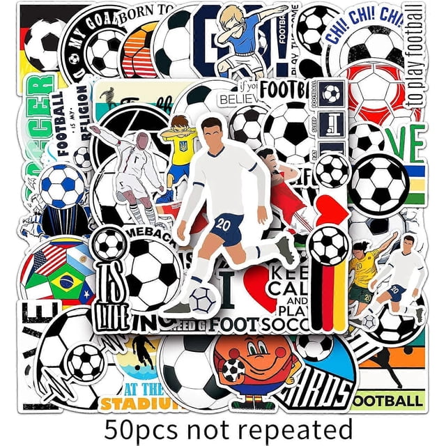 Soccer Sports Waterproof Stickers for Kids,50pcs Pack Aesthetic Sticker for Water Bottles Laptop iphone Notebooks Computer Skateboard Bicycle Helmet C