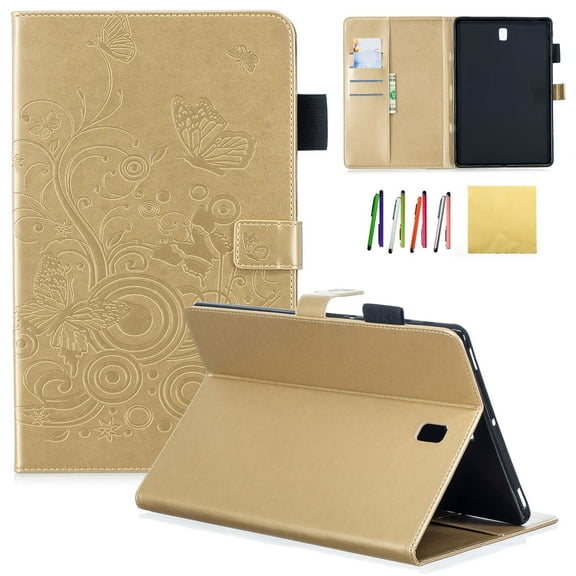 Galaxy Tab S4 10.5 2018 Case, Allytech Emboss Butterfly PU Leather Cover Folio Flip Case Stand with Credit Card Slots for Samsung Galaxy Tab S4 10.5 SM-T830/T835/T837 2018 Model, Gold