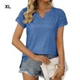 thumbnail image 2 of maskred Pleated Short Sleeve Splicing V Neck T-Shirt Commuting Basic Tops Female Shirts Daily Tees Work Vacation Blue XL, 2 of 6