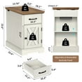 thumbnail image 5 of Hommpa Farmhouse End Tables With Charging Station For Living Room, Narrow Sofa Side Table With Storage For Small Spaces, Nightstand Bedside Table With Barn Door For Bedroom, Rustic White, 5 of 11