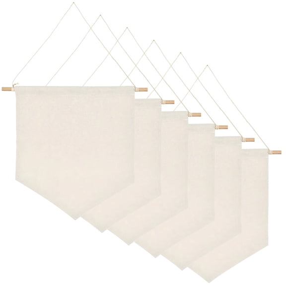6 Pack Blank Canvas Pin Display Banners – Natural Cotton Pennants with Wooden Dowels, 11.8" x 10.83" Wall Hanging Flags for Enamel Pin Collection, Badge Display & DIY Craft Projects