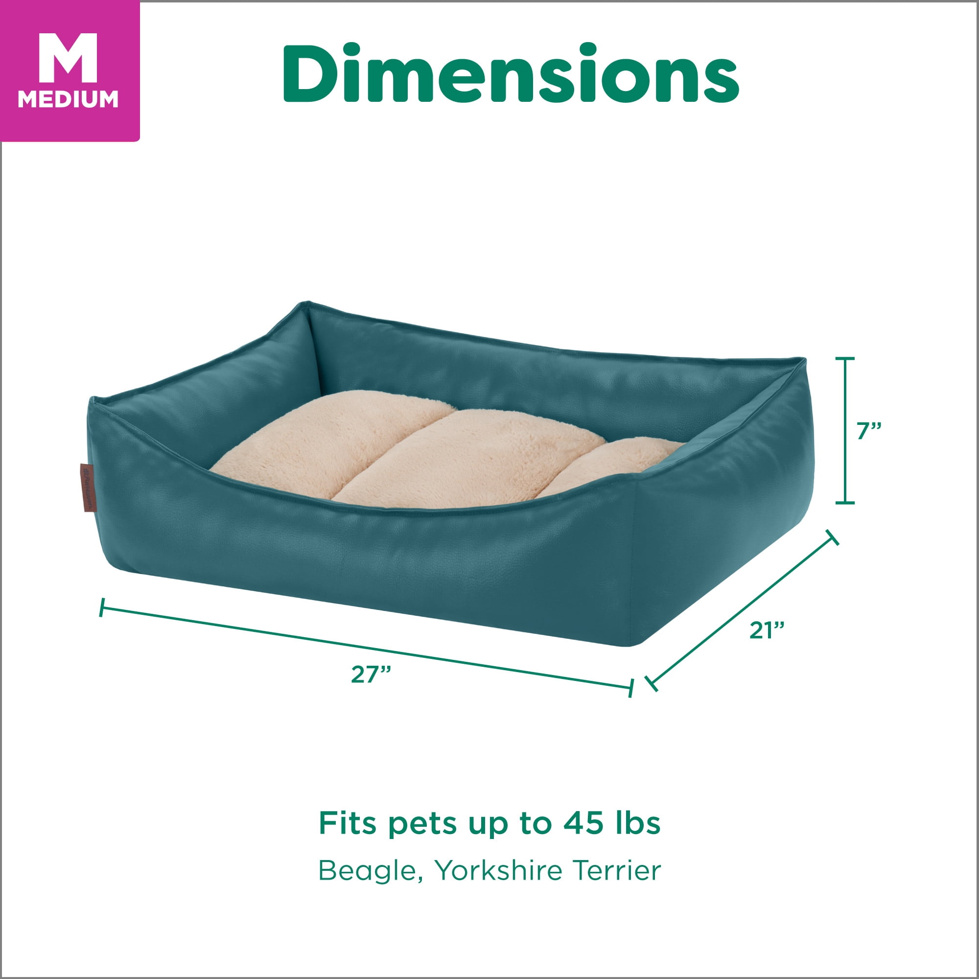 FurHaven Leather Look Cozy Couch Pet Bed for Dogs and Cats - Teal, Medium