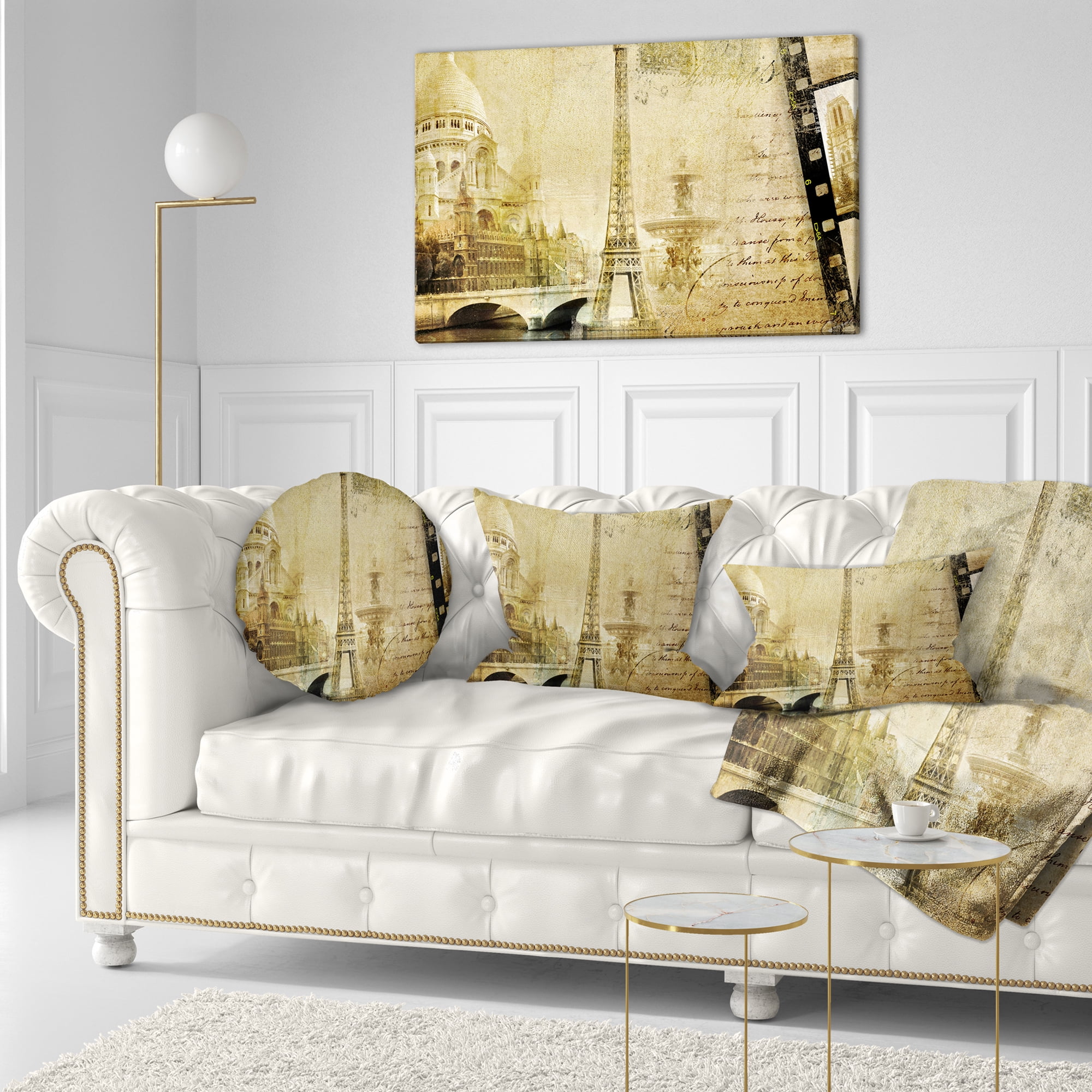 Designart Paris Memories - Vintage Throw Pillow - 12x20