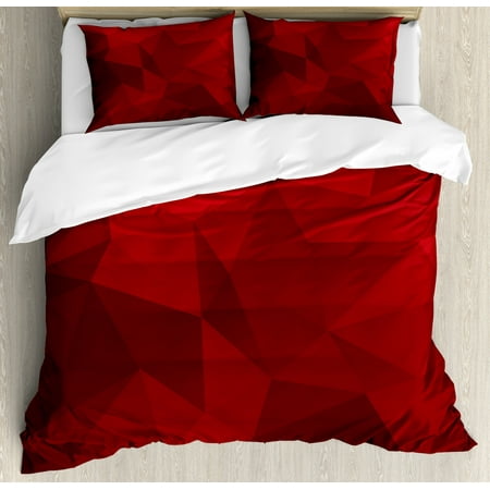 Red Duvet Cover Set Triangular Mosaic In Shades Of Red With Low