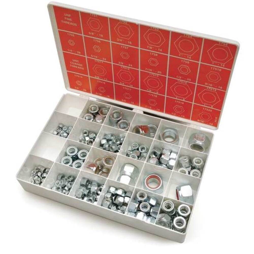 Zinc Plated Finish Steel Nylon Insert Hex Lock Nut Assortment, 267 pc.