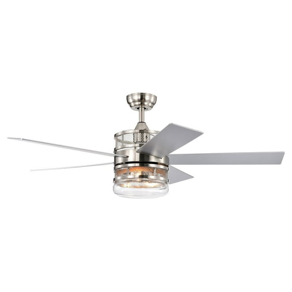 52" Crystal 5-blade Plywood Blades Ceiling Fan ,Dual Lamp Shade Ceiling Fan with Remote Contro- Satin Nickel