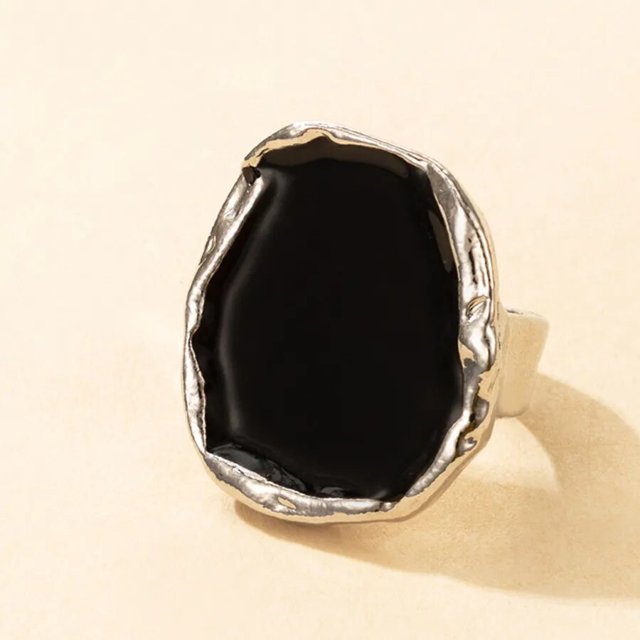 Anillo de piedra negra grande de Metal bohemio para hombres y mujeres, encanto de goteo de aceite, anillo de articulación grande, joyería gótica de acero inoxidable, regalo