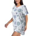 thumbnail image 5 of Lafuoo Retro ice blue snowflakes Pattern Women's Round Neck Short Sleeve Pajamas Set, Button Pajamas Elastic Band Pajamas Home Wear-Medium, 5 of 9