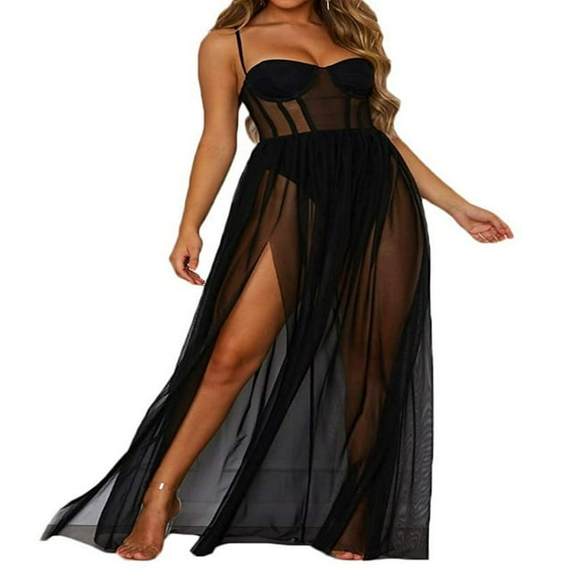 Robe Longue Décontractée en Maille Transparente pour Femmes