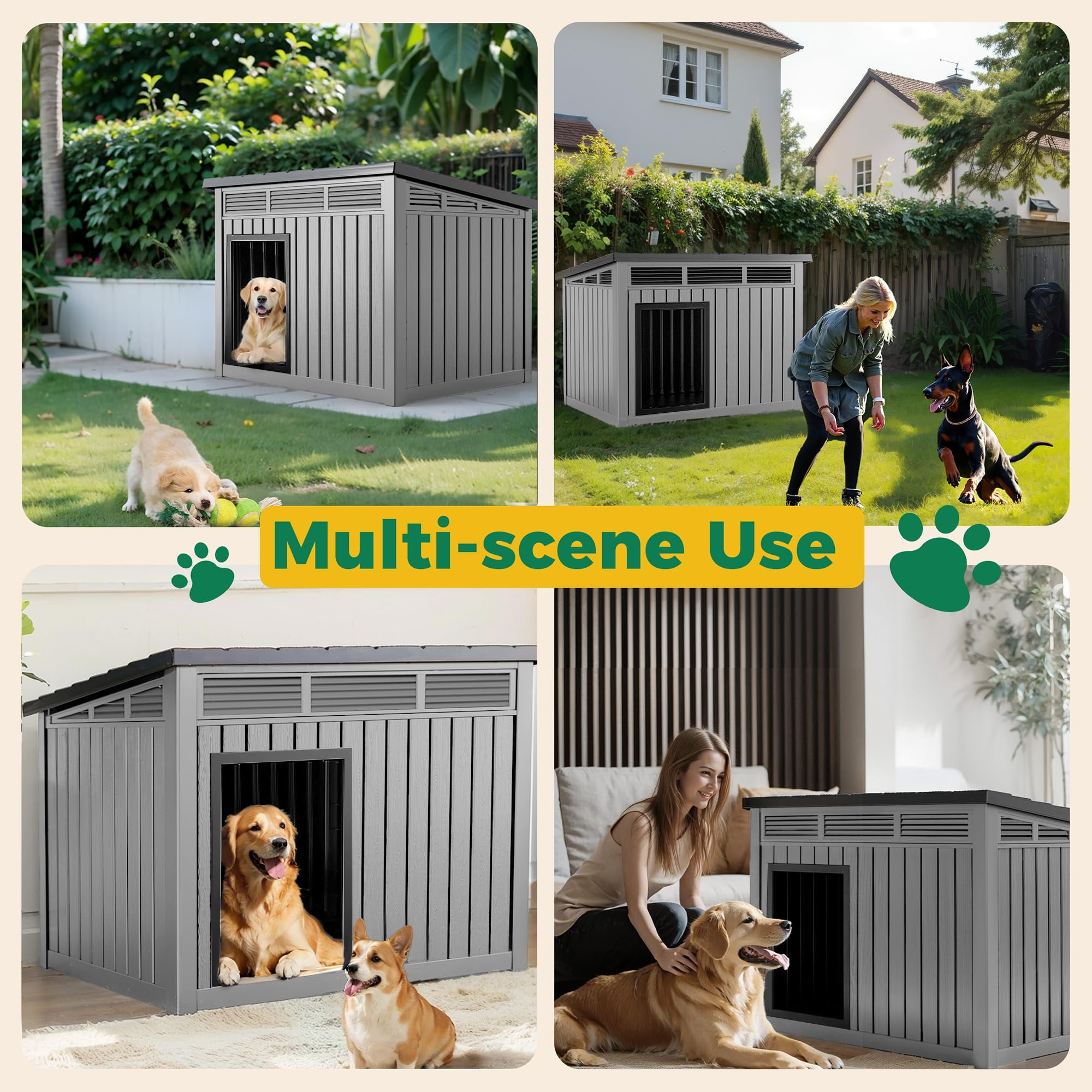 Dog House for Both Indoor and Outdoor with Weatherproof Roof Removable Floors for Medium to Large Dogs Interior Space (Grey&Black, Large )