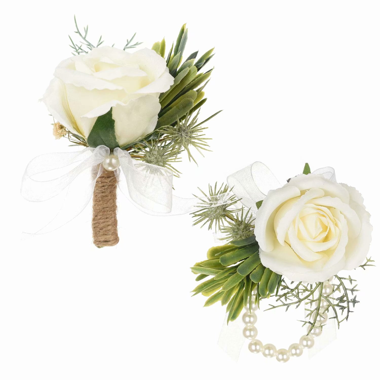 Flower girl wand corsage Wedding Bouquet with Gypsophila and roses buttonhole 