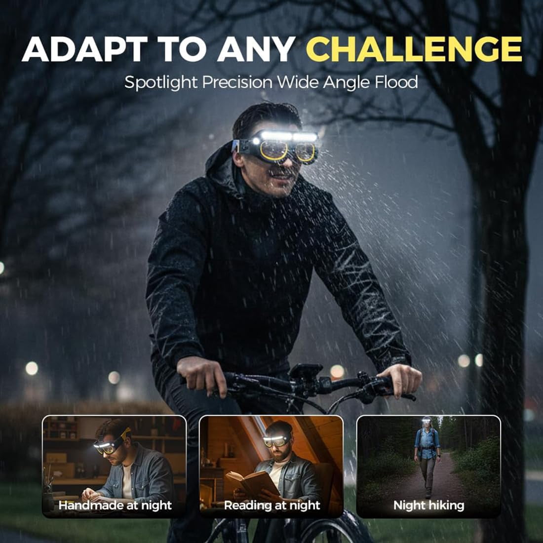 SONGAUN LED Rechargeable Headlight Glasses with Motion Sensor & Touch Control, Waterproof Safety Glasses with 5 Modes, Headlamp Glasses for Running, Camping, Fishing, Cycling, Hiking